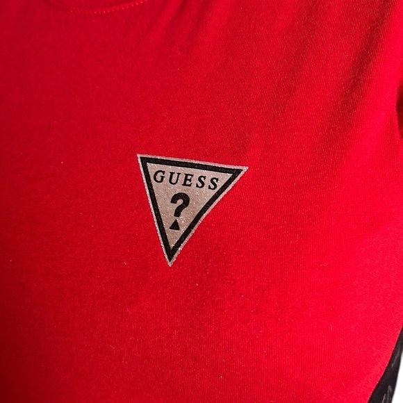 Guess top,women S,Red Fitted Short Sleeve T-shirt, side logos, bright,fun,cotton - Picture 7 of 15